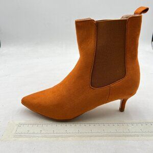 Brown Suede Chelsea Pointed Toe Low Heel Ankle Boots Slip on Elastic Winter Shoe